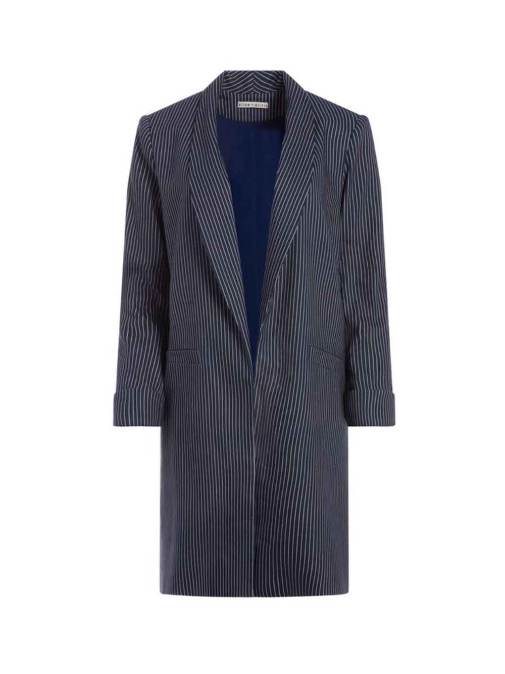 NWT Alice + Olivia Blue Sailor Stripe Kylie Shark Collar LongBlazer Jacket Med